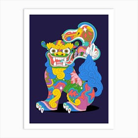 Okinawa Japan Bingata Shisa Dog Good Luck Guardian Protector, Good Spirits, Fulfilment, Destiny,Aapi 1 Art Print