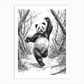 Giant Panda Dancing Ink Illustration The Woods Ink Illustration 2 Art Print