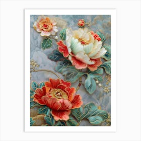 Chinese Peony Embroidery Art Print