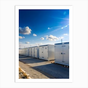 Row Of White Metal Storage Containers Lined Up Outdoors Art Print