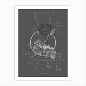 Vintage White Rose Botanical with Line Motif and Dot Pattern in Ghost Gray n.0394 Art Print