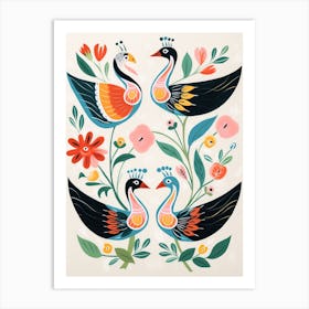 Folk Style Bird Painting Swan 1 Art Print