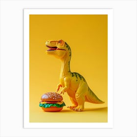 Colourful Toy Dinosaur Eating A Hamburger 1 Art Print