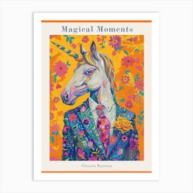 Floral Fauvism Style Unicorn In A Suit 3 Poster Art Print