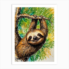 Sloth Hanging In Tree 2 Art Print