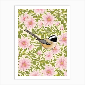 Carolina Chickadee 2 William Morris Style Bird Art Print