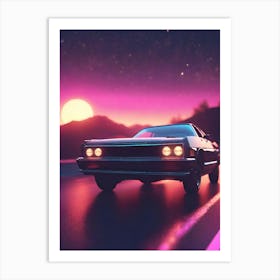 Car On The Road At Night Art Print