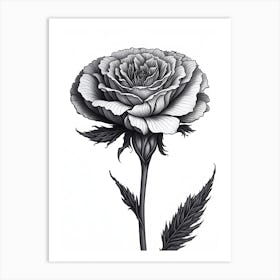 A Carnation In Black White Line Art Vertical Composition 11 Art Print