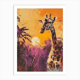 Giraffes By The Tress Illustration 8 Art Print