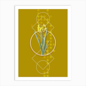 Vintage Daffodil Botanical with Geometric Line Motif and Dot Pattern n.0222 Art Print