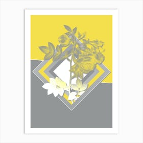 Vintage Turnip Roses Botanical Geometric Art in Yellow and Gray n.017 Art Print