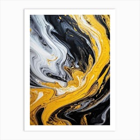 Abstract Texture On A Wall Swirling Pattern Of Fluid Gold Silver Yellow Grey And Black Resembli (5) Art Print