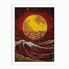 Moon and Ocean Waves 4 Art Print