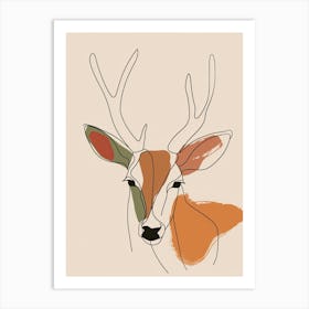 Deer - Boho, Line Art 2 Art Print