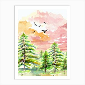 Watercolor Of Pine Trees Art Print