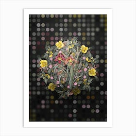 Vintage Orange Day Lily Flower Wreath on Dot Bokeh Pattern n.0853 Art Print