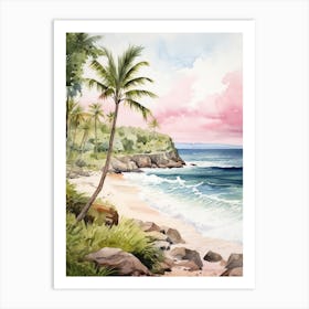 Watercolor Painting Of Anakena Beach, Easter Island 3 Art Print