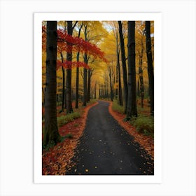 Autumn Road In The Forest Art Print