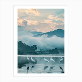 White Egrets On The Lake Art Print