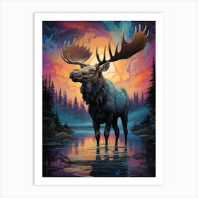 Moose At Sunset Art Print