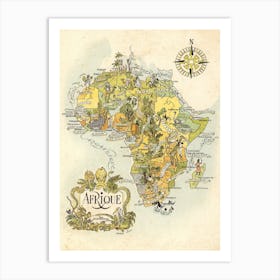 Vintage Africa Map Illustration 1951 Art Print