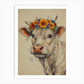 Cow With Flower Crown 1 Art Print