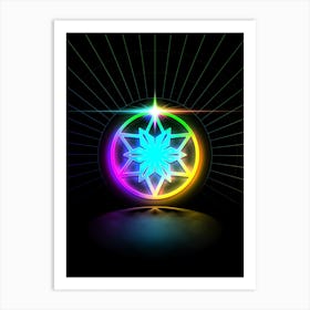 Neon Geometric Glyph in Candy Blue and Pink with Rainbow Sparkle on Black n.0184 Art Print