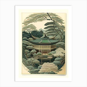 Ginkaku Ji Temple, Japan Vintage Botanical Art Print