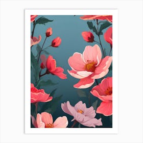 Pink Flowers Wallpaper 2 Art Print