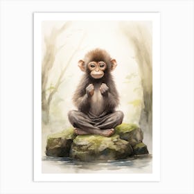 Monkey Painting Meditating Watercolour 2 Art Print