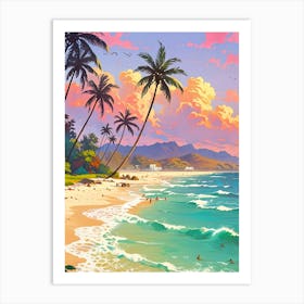 Tropical Beach At Sunset Art Print