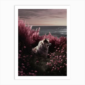 Dog In Pink Flowers Art Print