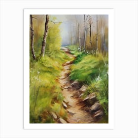 Path In The Woods.Canada's forests. Dirt path. Spring flowers. Forest trees. Artwork. Oil on canvas.17 Art Print