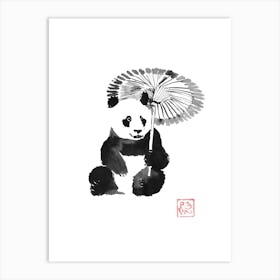 Panda In The Rain Art Print