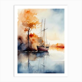 Watercolor Of A Sailboat Art Print