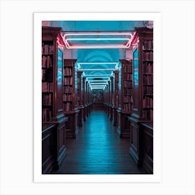 Library At Night, Neon Art Print