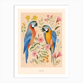Folksy Floral Animal Drawing Macaw 3 Poster Art Print