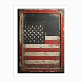 Antique Blackboard Featuring A Vintage Rendition Of An American Flag Smeared Red Stripes Adorned Wi (3) Art Print