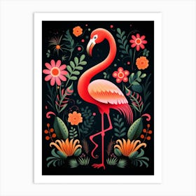 Folk Bird Illustration Flamingo 2 Art Print