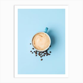 Coffee Cup On Blue Background Art Print