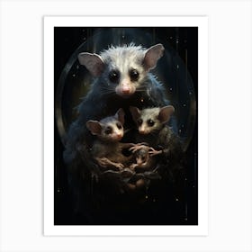 Liquid Otherworldly Mother Possum With Babies 3 Art Print
