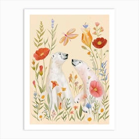 Folksy Floral Animal Drawing Polar Bear Art Print