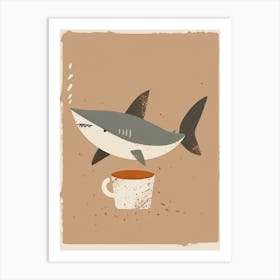 A Shark & Coffee Muted Pastels Art Print