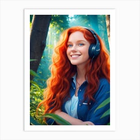 Red Haired Girl In The Forest Art Print