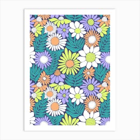Daisy Maximalist Floral Pattern Art Print