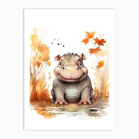 Hippopotamus Watercolour In Autumn Colours 0 Art Print