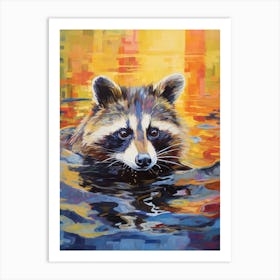 A Raccoon Swimming In River In The Style Of Jasper Johns 1 Art Print