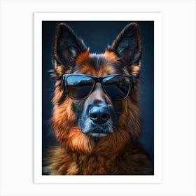 German Shepherd Dog In Sunglasses.Generated AI. Art Print Affiche