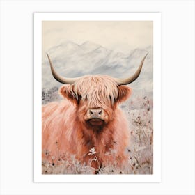 Snowy Highland Cow Textured Illustration 3 Art Print