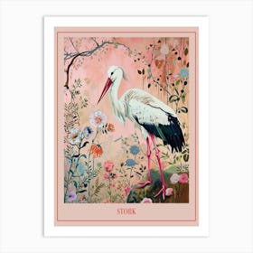 Floral Animal Painting Stork 2 Poster Art Print